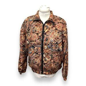 Selene Paris Sport Women’s 100% Silk Full Zip Paisley Bomber Jacket VTG 90s M